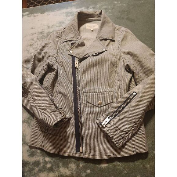 NILI LOTAN Cotton Striped Moto Zipper Jacket sz 6 - Picture 3 of 6